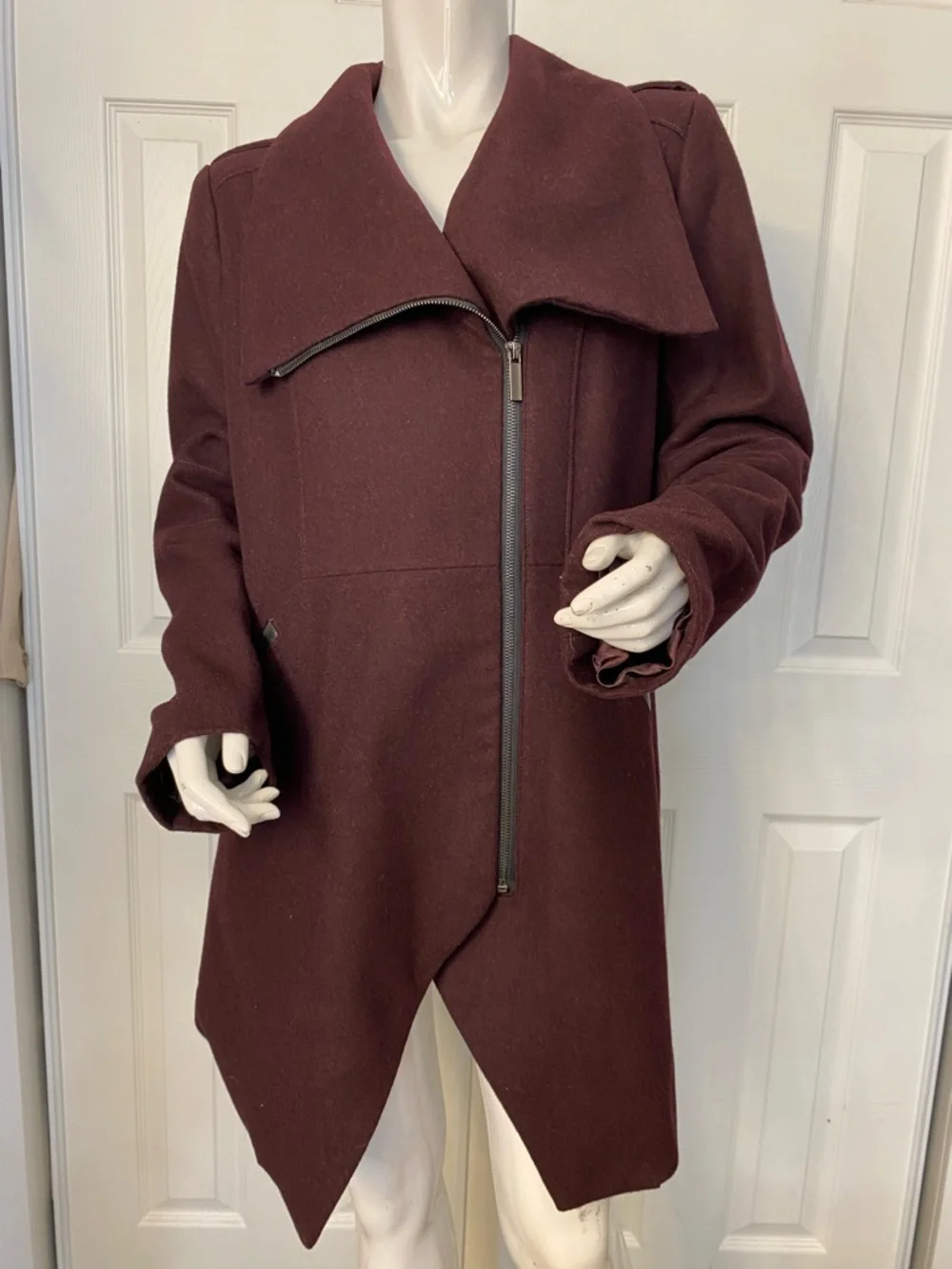French Connection Deep Burgundy Asymmetrical Pea Coat - Picture 7 of 14